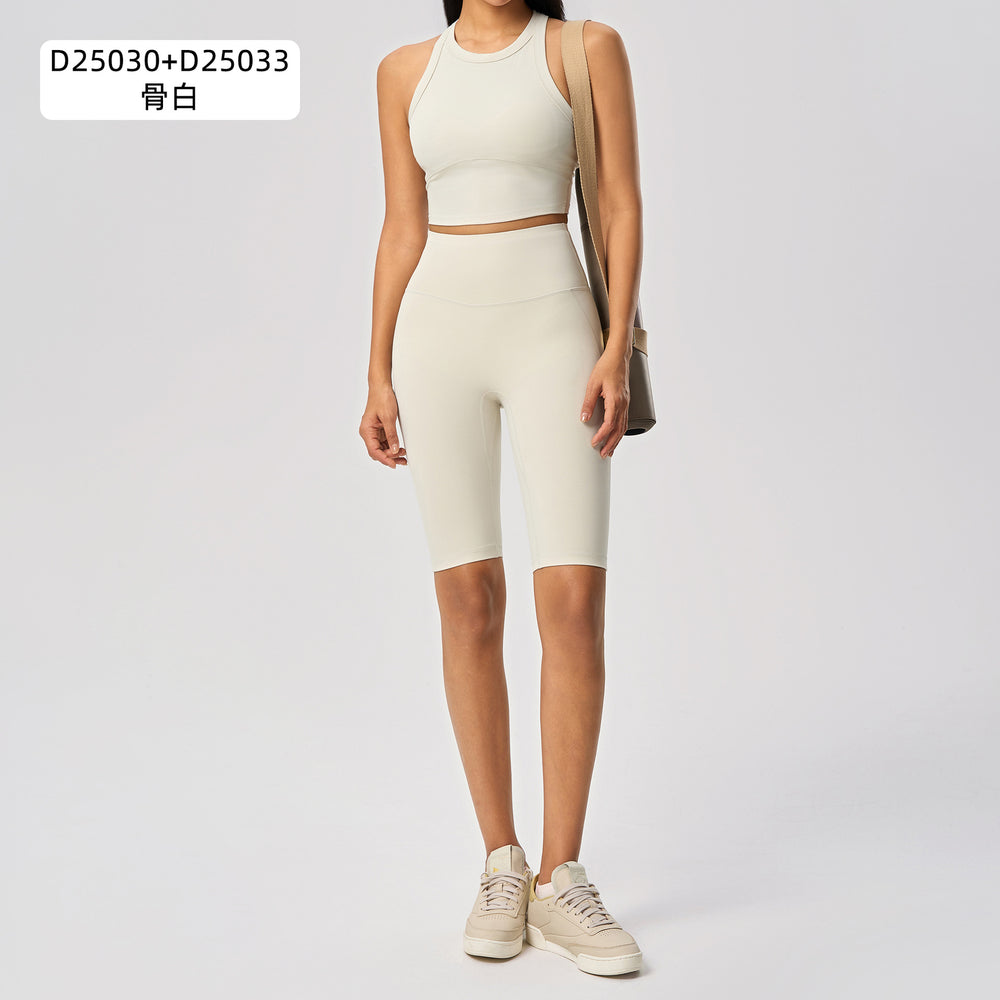 Naked feeling high-intensity sports bra women's no embarrassment line elastic tummy tight half length pants fitness yoga suitsuit