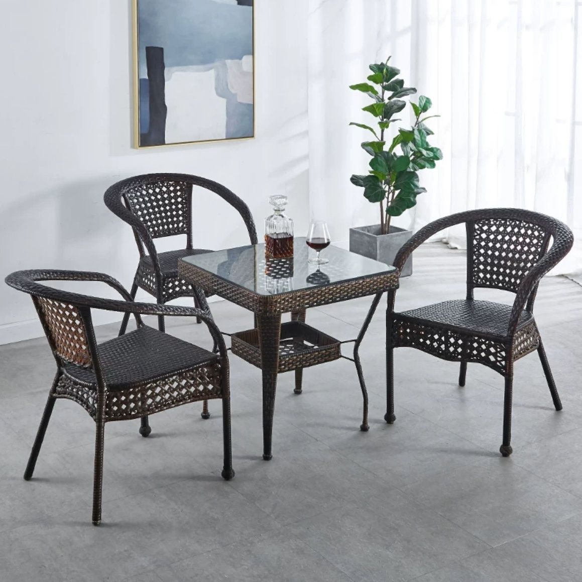 Balcony Outdoor Rattan Outdoor Tables and Chairs Small Tables and Chairs Rattan Chairs Three-piece Combination Casual Tea Table Chairs Garden Rattan Chairs