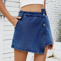 European and american cross-border e-commerce women's summer new arrivals:   washed button-decorated irregular denim skirt pants