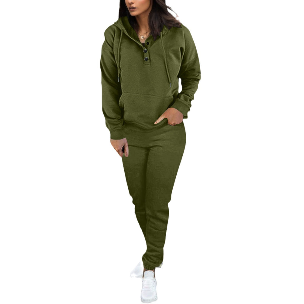 cross-border  women's solid color hooded long sleeve sweatshirt & fashionable tapered leg pants two-piece set