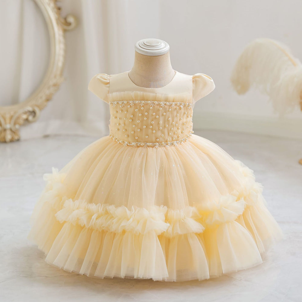 Ready-to-ship wholesale baby girl evening dresses, tulle beaded princess dresses, first birthday party dresses, girl dress
