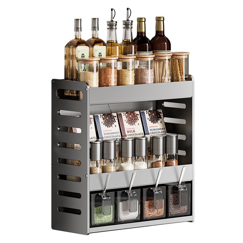 Kitchen seasoning rack No punching Multi-layer countertop Wall-mounted seasoning Salt Seasoning Bottles and cans Storage box Shelf