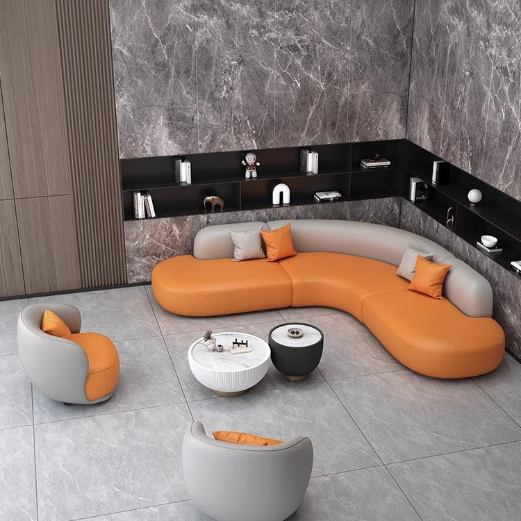 Business negotiation curved sofa hotel lobby office reception area light luxury l-shaped corner sofa