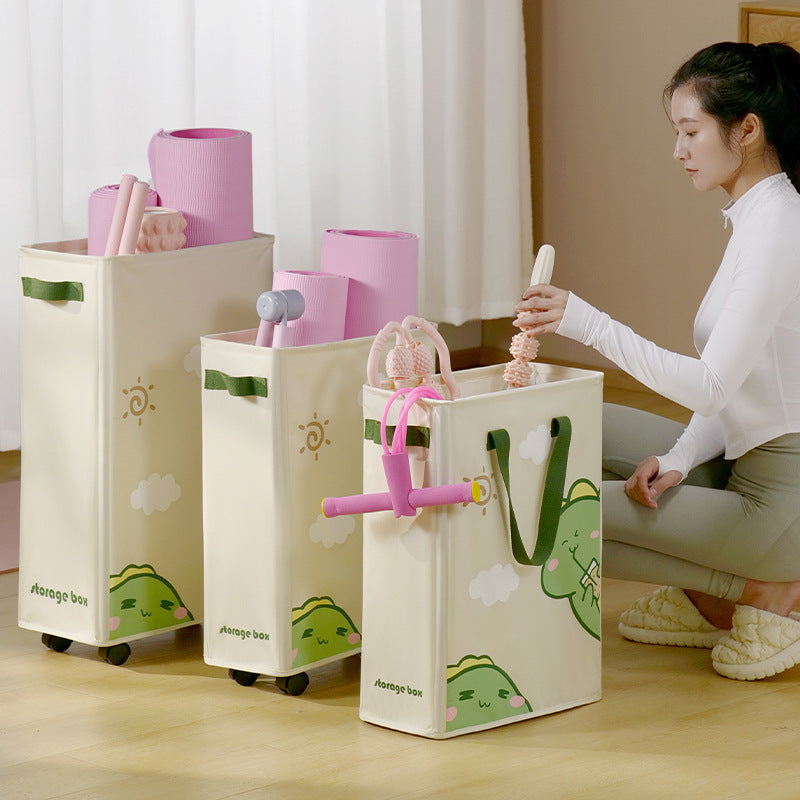 Mengqu yoga mat storage basket foldable fitness sports equipment storage basket with wheels household rack dirty clothes basket