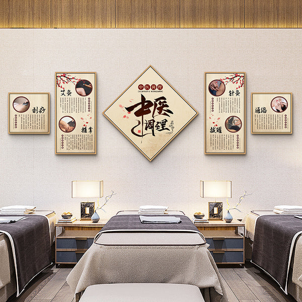 Traditional Chinese Medicine Health Center Decorative Painting Physiotherapy Shop Mural Chinese Cupping Scraping Moxibustion Poster Painting Clinic Decorative Painting