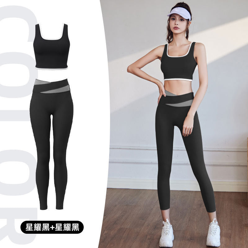 Juyitang high elastic color matching rimmed sports underwear gathers to show breasts and large breasts, shockproof yoga bra