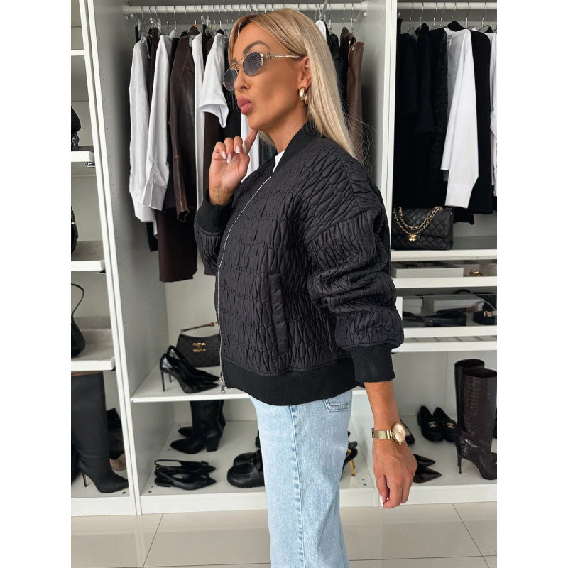 Aliexpress new autumn/winter collection: solid color embroidered cropped zip-up padded jacket