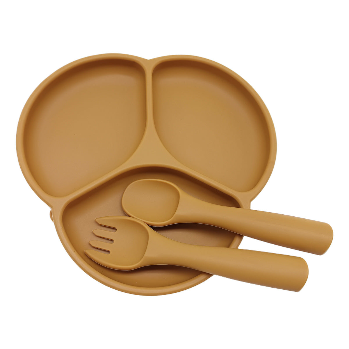 Cross-border food-grade silicone tableware set, simple plate, fork and spoon, safe and non-slip baby complementary food tableware three-piece set