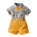 European and american style boys' outfit set: short-sleeve printed shirt, overalls, bow tie - beach-themed cross-border children's wear wholesale