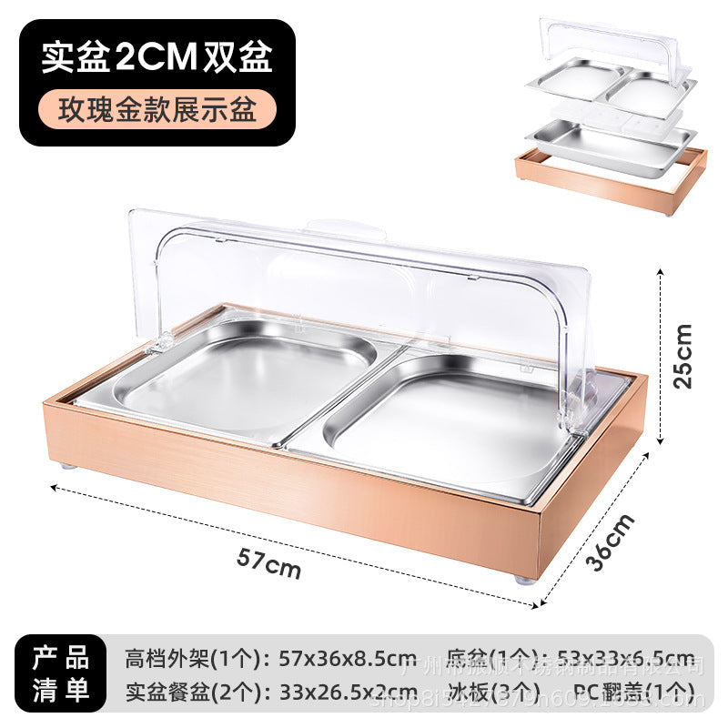 Stainless steel braised meat drain tray - commercial-grade display plate with lid for hotels, cafeterias, restaurants, and sushi restaurants - keeps food fresh and cold