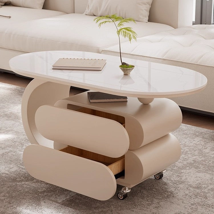 Luxury italian rock slab mobile coffee table - modern minimalist creative coffee table for small apartments and living rooms