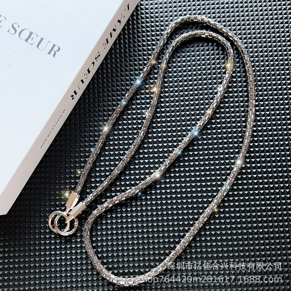 Square crystal backable cross-body mobile phone lanyard classy women's fashion mobile phone cross-body chain anti-lost popular chain