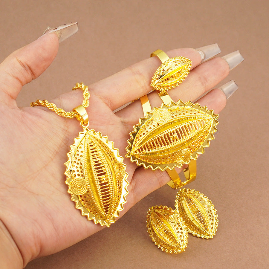 middle east ethiopian gold necklace/earrings/ring/bracelet, eye design 4-piece jewelry set
