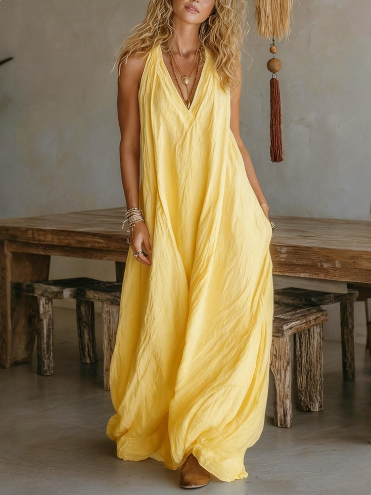fashion new women's casual sleeveless loose pocket long dress for cross-border e-commerce (us & europe)