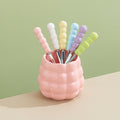Dopamine color mixing stainless steel fruit forks, high-value afternoon tea dessert fork and spoon set with ceramic storage jar