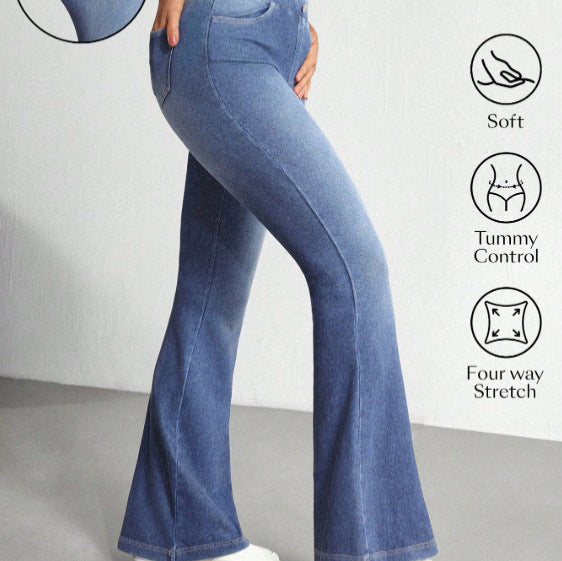 Amazon tiktok pinduoduo foreign trade cross-border fashion high elastic tummy control retro micro-flared jeans for women spring autumn