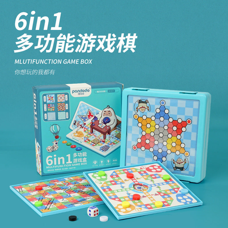 Six-in-one multifunctional chess game board - portable flying chess, gomoku, and xiangqi set - educational toy gift for elementary school students