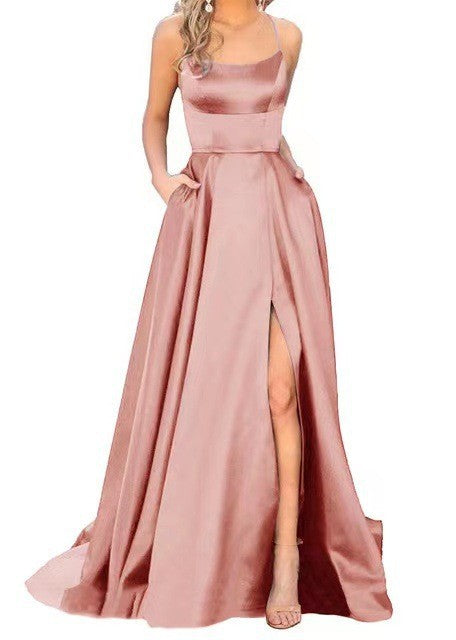 solid color european and american bridesmaid dresses long slimming off-the-shoulder best friend  fashion bridesmaid evening gowns