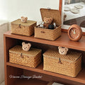 Rattan storage basket desktop storage box cosmetics miscellaneous woven storage basket storage box with lid snack box