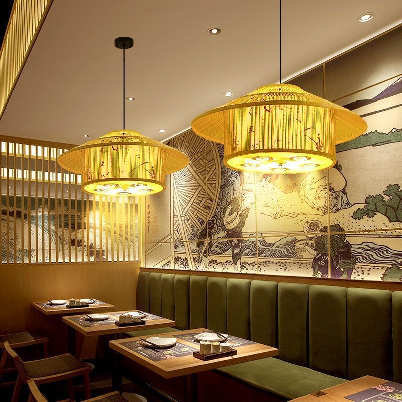 Hot pot restaurant box with spotlight bamboo lantern chandelier Chinese hotel private room store homestay bamboo stick house lamp