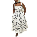 European and american cross-border women's fashion:  summer new collection - stylish square neck printed midi slip dress with cinched waist for a slimming silhouette
