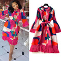 French retro chic pleated print women's summer loose fit slimming casual tiered waist midi dress