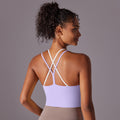 New solid color racerback double-layer crisscross double-sided brushed nylon sports bra running fitness yoga top for women
