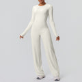 double-sided brushed pure color tight training long sleeves wide-leg yoga suit sports running fitness two-piece set