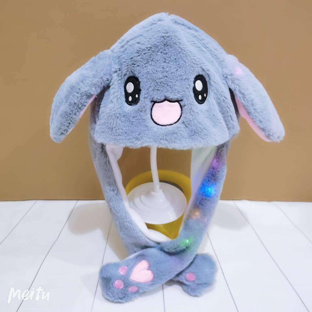 Trendy cartoon beanie with plush moving ears - glow-in-the-dark, wholesale available, large size, perfect for night markets, kids & adults
