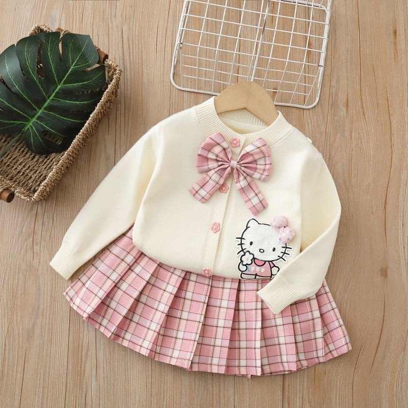 Girls' knitted sweater cardigan set - new autumn  collection: cute cartoon design for little girls