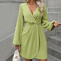 Amazon independent station  spring and summer new arrivalfashionexport women's clothing cross-border irregular long sleeve pure colordress