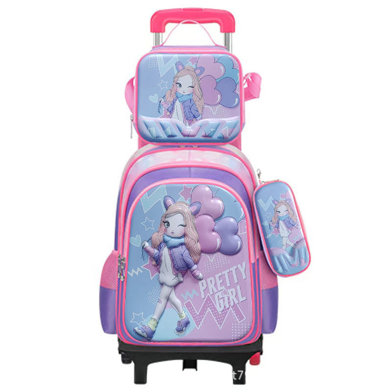 New arrival primary school students can be equipped with pull rod school bag lunch bag pencil bag three-piece set kids cute cartoon backpack