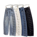 Autumnew arrivalamerican distressed metal rib buckle loose scimitar jeans loose pants pants women's trendy