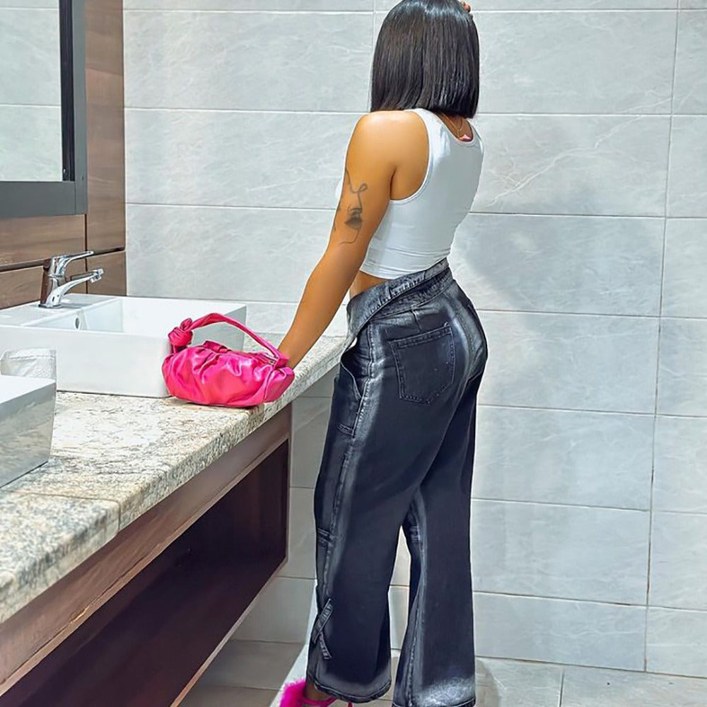 European and american cross-border women's fashion: 's new hot-selling trendy retro high-waisted denim jeans - instagram-style loose straight-leg pants