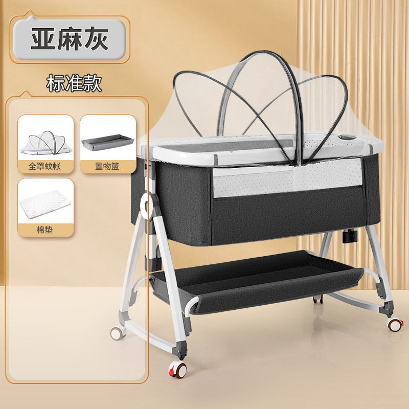 Aluminum alloy baby crib convertible to big bed, multifunctional portable folding children's bed, newborn baby bed, cradle