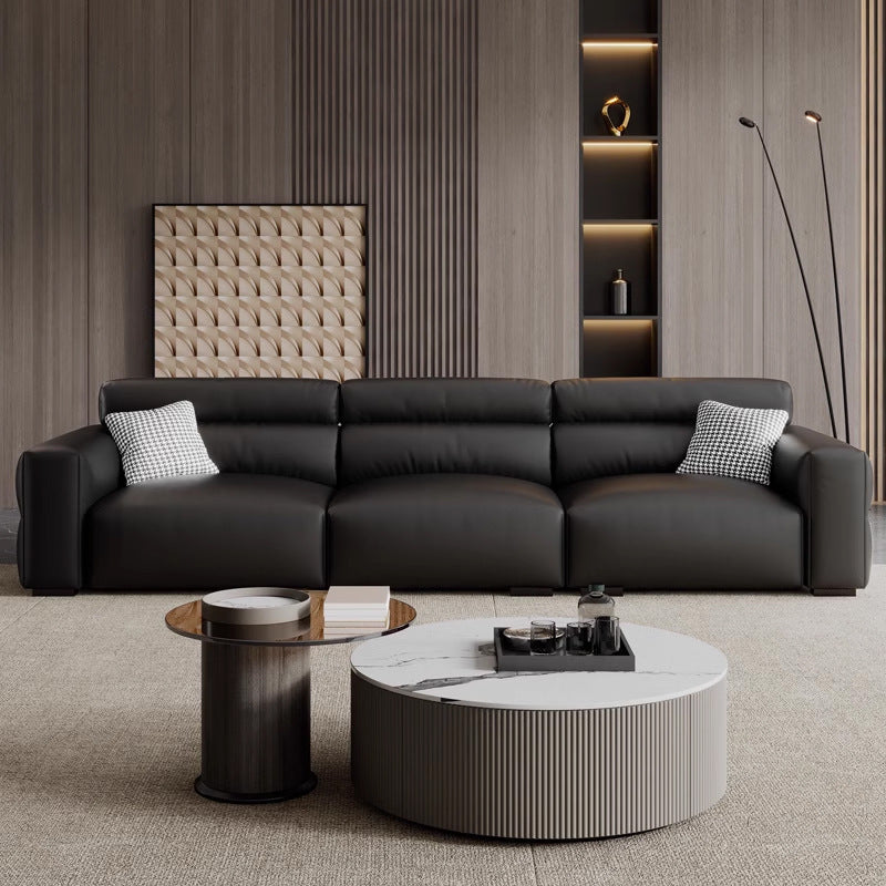 Source factory small black cow genuine leather sofa modern small apartment sofa living room down black leather sofa
