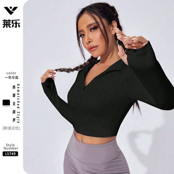 Semi-zipper yoga jacket, tight and thin high-elastic sports fitness clothes for women, Zhejiang quick-drying elastic sports jacket for women
