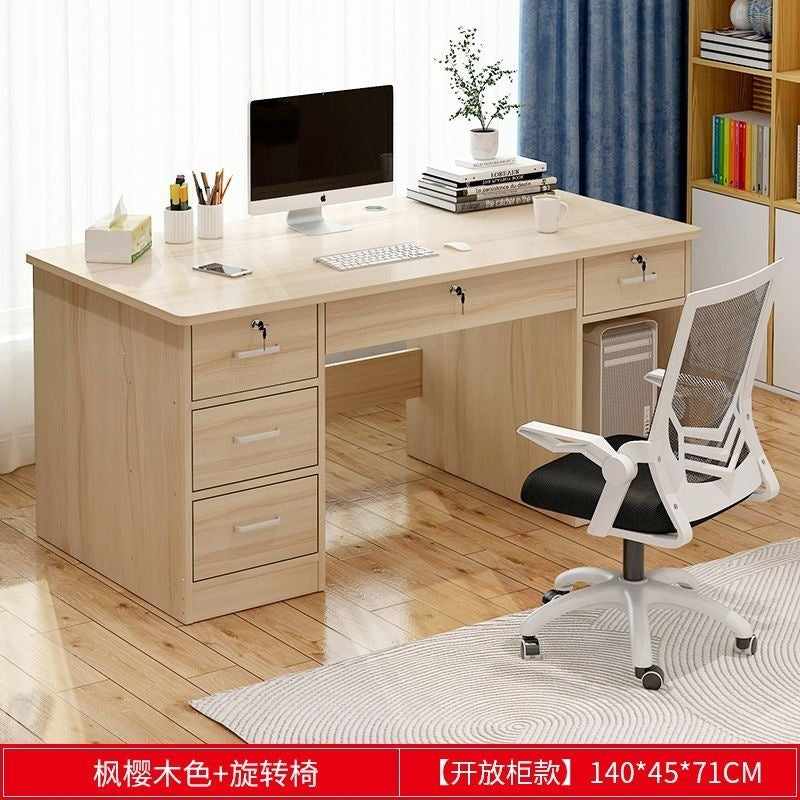 Office desk with lock, workstation with drawers, desk and chair set for employees, home desktop minimalist computer desk
