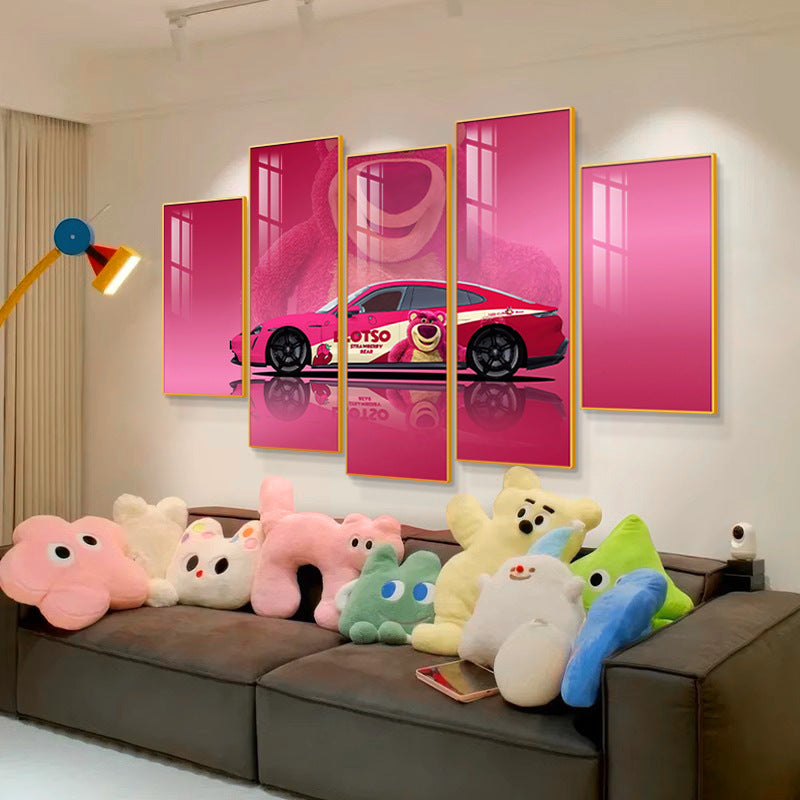 Chess and card room mahjong hall box strawberry bear creative hanging painting pink panther bedroom living room background wall decoration mural