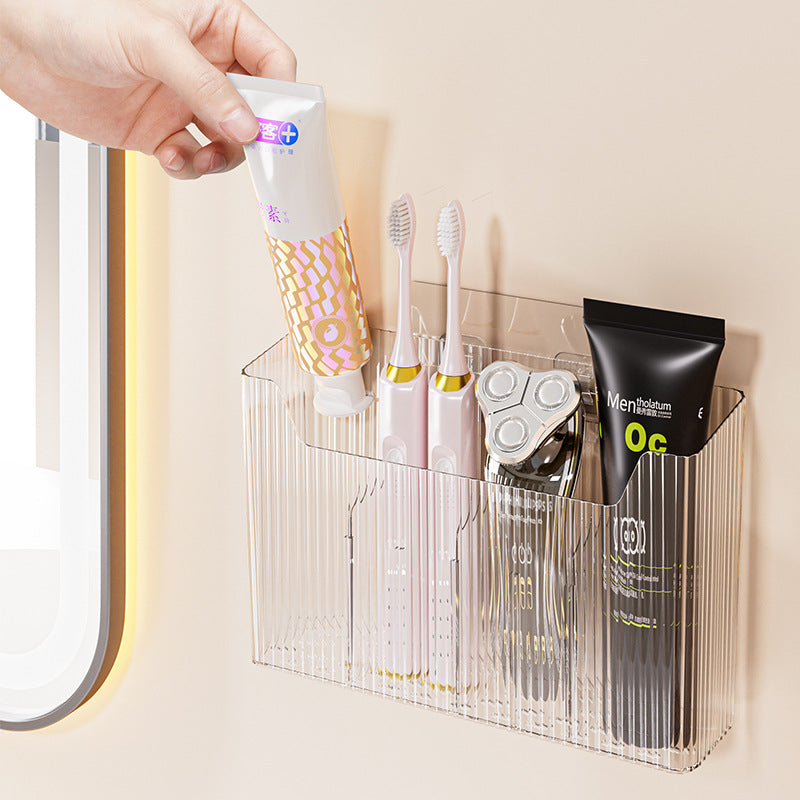 Bathroom storage rack, punch-free toothpaste and toothbrush storage, washbasin wall-mounted comb, razor, compartment storage tube