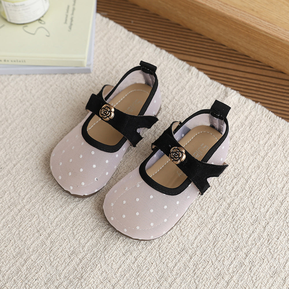 Girls' polka dot sandals - new spring/summer collection - kids' shoes - stylish bowknot mesh upper solid color sandals for little girls