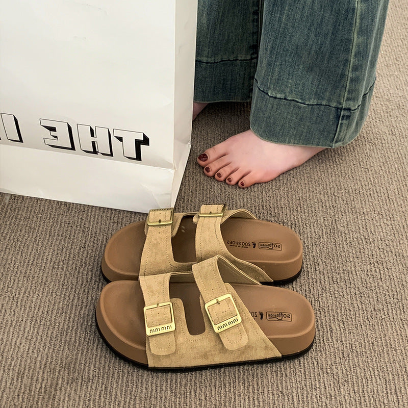 Thick sole slippers women's summer outwear 2025new arrivalclassy beach super popular flip-flops non-slip birkenstock shoes sandals