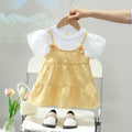 Girls' summer korean style cute floral round neck short sleeve dress  new girls' casual plaid skirt