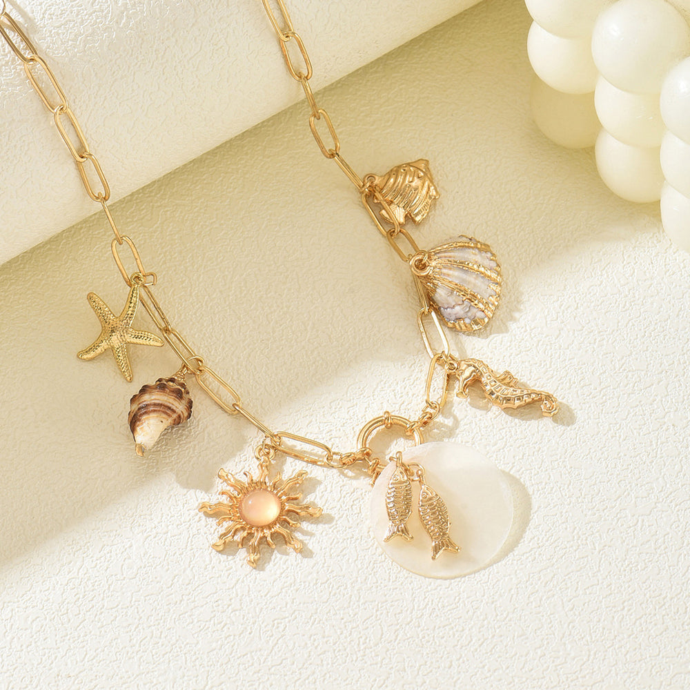 Wholesale seashell necklaces - european & american cross-border jewelry - summer beach seashell & starfish ocean necklaces - adjustable choker necklaces
