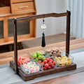 Chinoiserie walnut color dried fruit plate for home divided grids four-square grid lifting beam wedding new home glass bowl fruit plate fruit plate