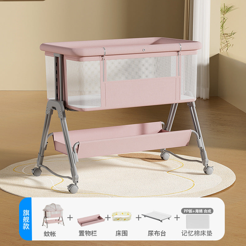 Baby crib: portable, foldable, multi-functional, adjustable height, seamless splicing, newborn-sized bassinet
