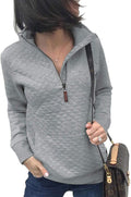 cross-border spring/autumn european and american zip-up pullover quilted sweatshirt knitted long sleeve mock neck pullover with pockets pol