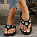 2025exportplus size36-42thick soleslimming look flip-flops wedge rhinestone women's slippersthick sole peach heart sandals