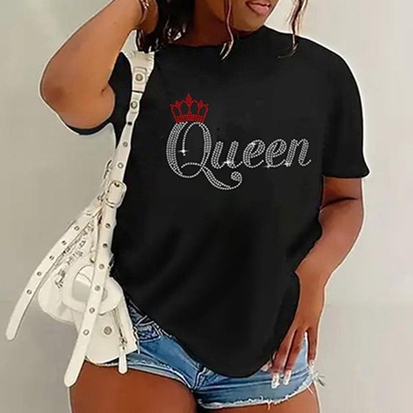 Large Size Women's Fashion Hot Diamond Short Sleeve T-Shirt Women's CBR0017S3