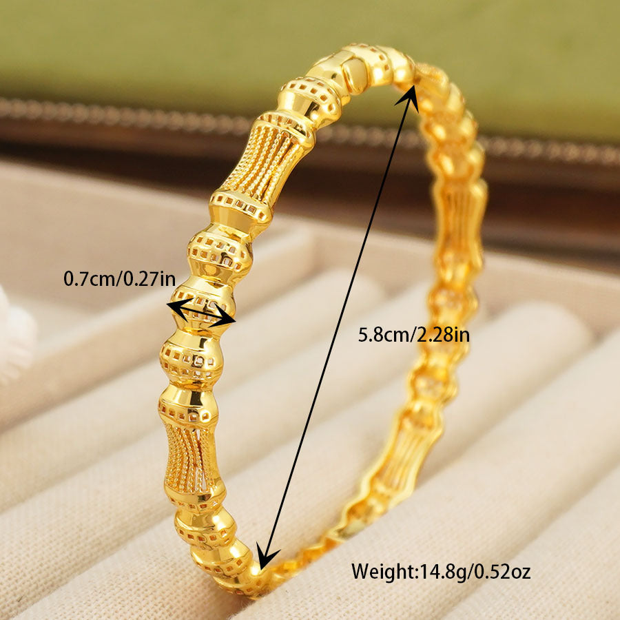 24k gold-plated copper middle eastern geometric hollow-out design women's bangle bracelet - perfect for brides, weddings, and parties